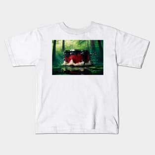 Drummer ArtWork With Water Splashing In The Forest Lake Kids T-Shirt